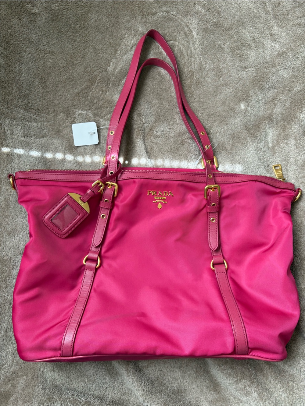 Prada Pink Tessuto Nylon Tote Bag with Gold Hardware